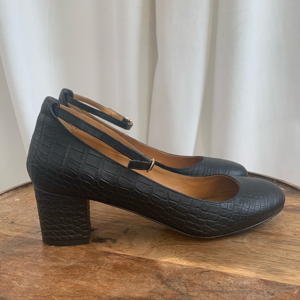 Sezane Croc Print Leather Mary Jane heels Size 40
